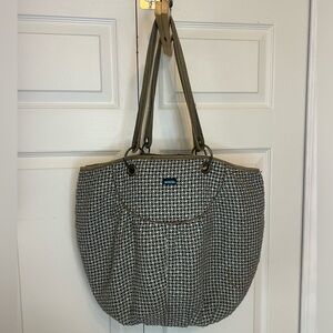 Kavu Stylish Blue Tan Houndstooth Large Tote Shoulder Bag 100% Cotton